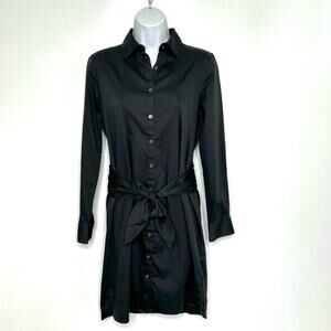 Untuckit Angelina Black Button Down Long Sleeve Waist Tie Shirt Dress 2